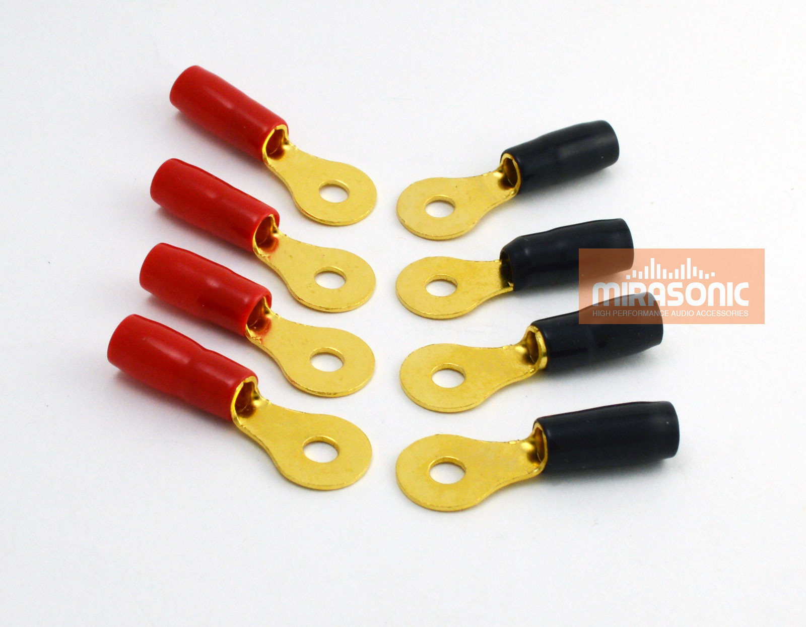 10-Pack 8 Gauge Gold Ring Terminals - Red & Black 5 Pair Set For Wiring | AWD Brand